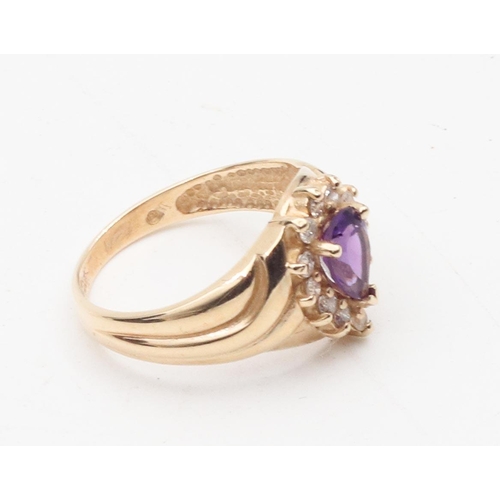 433 - Amethyst and Diamond Ladies Ring Mounted on 9 Carat Yellow Gold Ring Size N