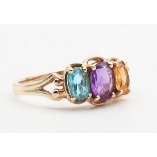 445 - Three Gemstone Ladies 9 Carat Gold Ring