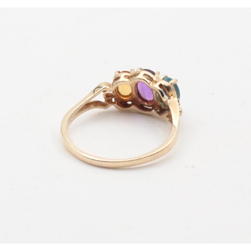 445 - Three Gemstone Ladies 9 Carat Gold Ring