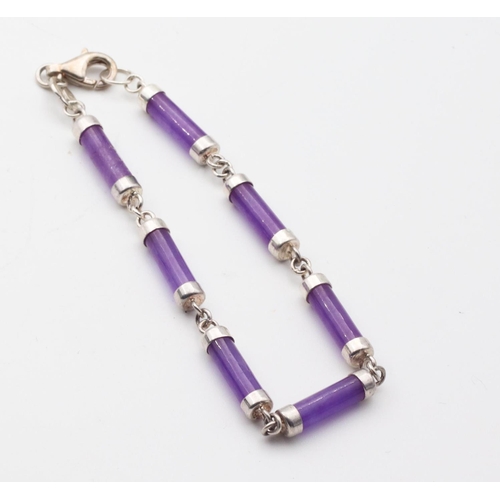 449 - Silver Set Lavender Jade Bracelet