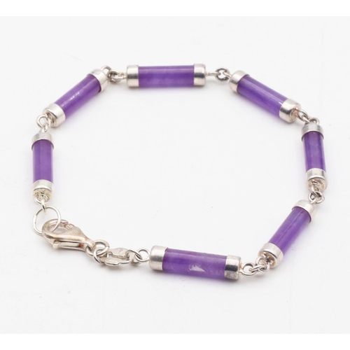 449 - Silver Set Lavender Jade Bracelet