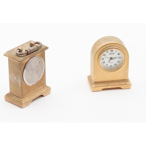 463 - Pair of Brass Mounted Neat Form Novelty Form Carriage Clocks Each Approximately 4cm High