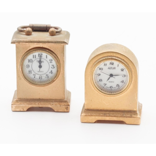 463 - Pair of Brass Mounted Neat Form Novelty Form Carriage Clocks Each Approximately 4cm High