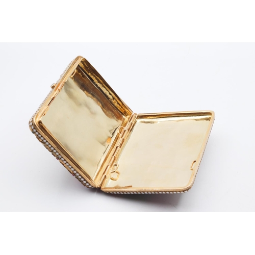 465 - Enamel Decorated Gold Cigarette or Card Case Finely Detailed with Hinged Cover Hallmarks Indistinct