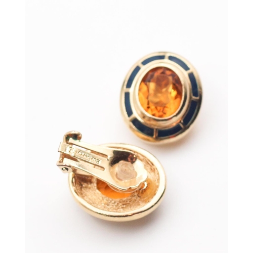 47 - Pair of Enamel Decorated Clip On Earrings by Burberry