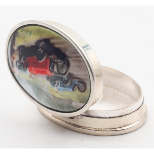 470 - Motoring Interest Oval Form Pill Box Hinged Cover