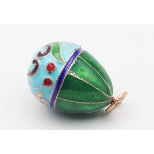 475 - Russian Silver Enamel Decorated Egg Pendant Attractively Detailed