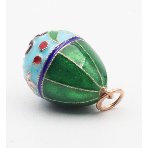 475 - Russian Silver Enamel Decorated Egg Pendant Attractively Detailed