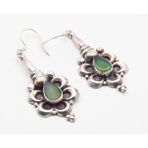 479 - Pair of Silver Mounted Jade Inset Ladies Earrings