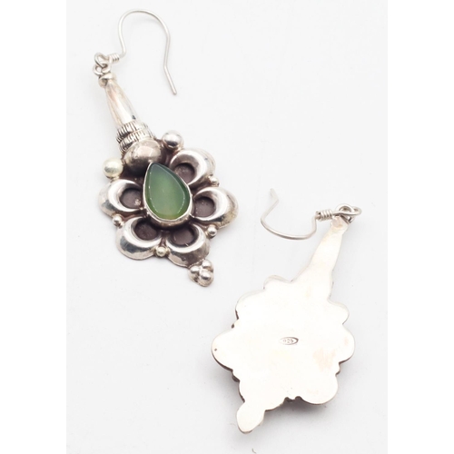 479 - Pair of Silver Mounted Jade Inset Ladies Earrings