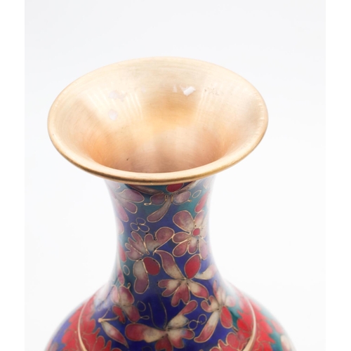 503 - Navy and Burgundy Ground Cloisonne Vase Shaped Form Signed to Base Approximately 4 Inches High