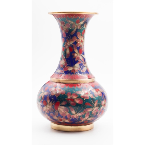 503 - Navy and Burgundy Ground Cloisonne Vase Shaped Form Signed to Base Approximately 4 Inches High