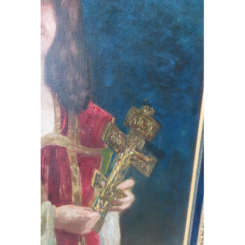 506 - August Splitgerber German School Lady with Cross Oil on Canvas Laid on Board Approximately 4ft High ... 