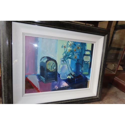 507 - Brian Ballard Still Life with Clock Oil on Canvas Approximately 20 Inches High x 30 Inches Wide Sign... 