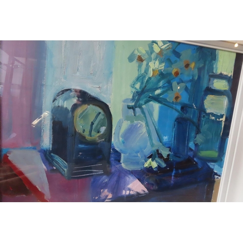 507 - Brian Ballard Still Life with Clock Oil on Canvas Approximately 20 Inches High x 30 Inches Wide Sign... 