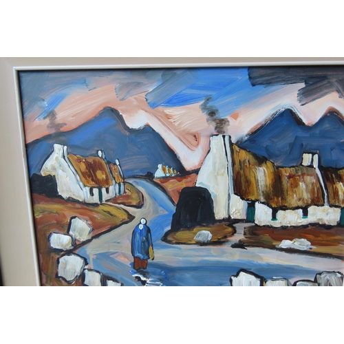 516 - JP Rooney West of Ireland Scene with Shawlie and Cottages Beyond Approximately 16 Inches High x 20 I... 