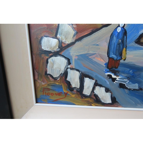 516 - JP Rooney West of Ireland Scene with Shawlie and Cottages Beyond Approximately 16 Inches High x 20 I... 