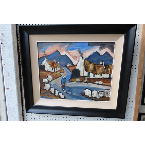 516 - JP Rooney West of Ireland Scene with Shawlie and Cottages Beyond Approximately 16 Inches High x 20 I... 