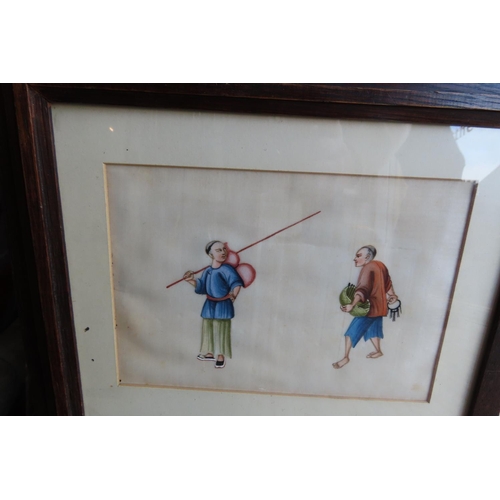 519 - Chinese School Various Characters Painted on Rice Paper Three Framed as One Approximately 34 Inches ... 