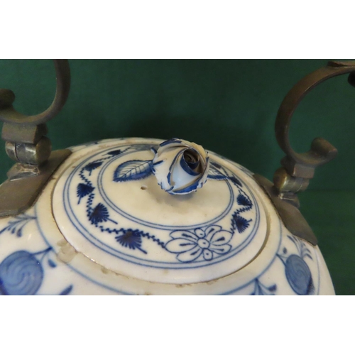 524 - Antique Meissen Blue and White Fine Paste Porcelain Onion Form Teapot with Shaped Form Handle Origin... 