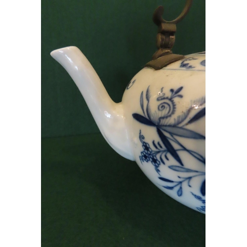 524 - Antique Meissen Blue and White Fine Paste Porcelain Onion Form Teapot with Shaped Form Handle Origin... 