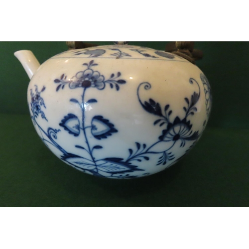 524 - Antique Meissen Blue and White Fine Paste Porcelain Onion Form Teapot with Shaped Form Handle Origin... 