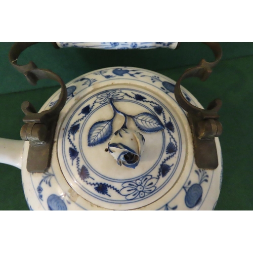 524 - Antique Meissen Blue and White Fine Paste Porcelain Onion Form Teapot with Shaped Form Handle Origin... 