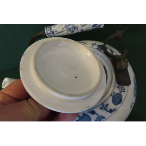 524 - Antique Meissen Blue and White Fine Paste Porcelain Onion Form Teapot with Shaped Form Handle Origin... 