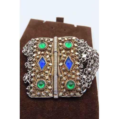 529 - Ladies Vintage Cuff Bracelet with Silver Content Gemset