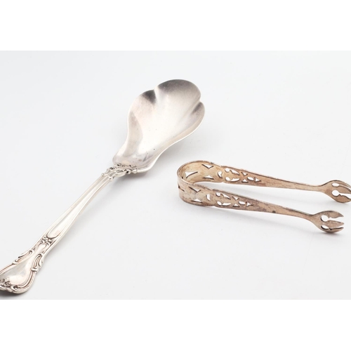 543 - Silver Jam Spoon and Silver Sugar Tongs