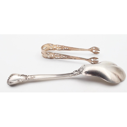 543 - Silver Jam Spoon and Silver Sugar Tongs