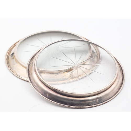 558 - Pair of Silver Mounted Table Coasters Engraved Crystal