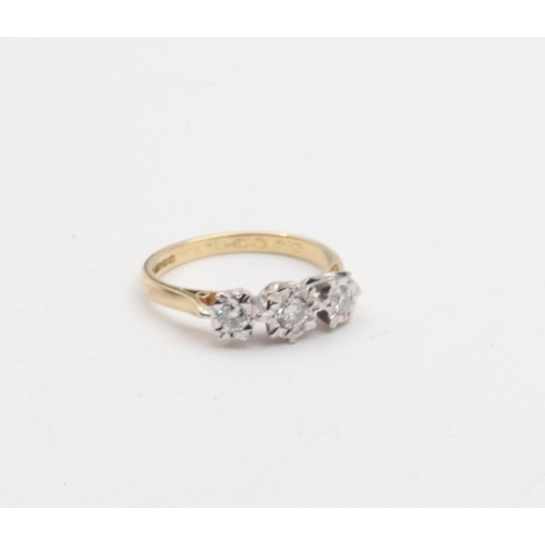 56 - Three Stone Diamond Ring Mounted on 18 Carat Gold Hallmarked 1978 Ring Size L and a Half