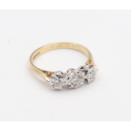 56 - Three Stone Diamond Ring Mounted on 18 Carat Gold Hallmarked 1978 Ring Size L and a Half