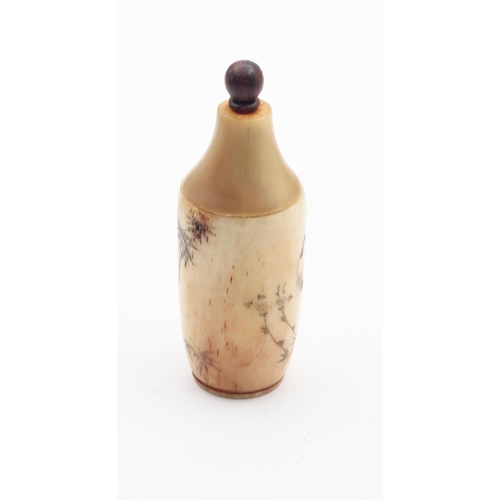 562 - Unusual Bone Carved Snuff Bottle with Dipper