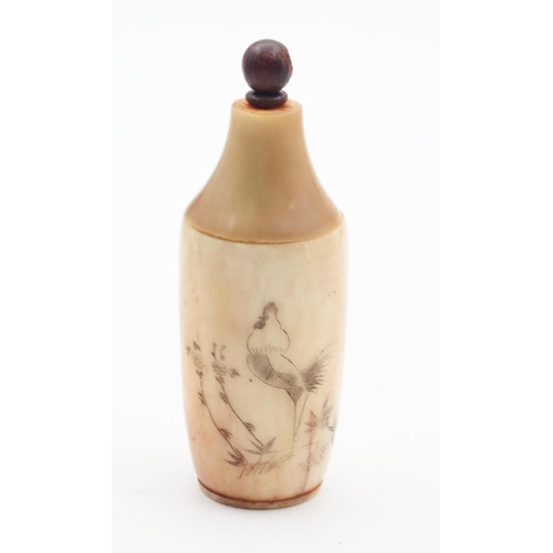 562 - Unusual Bone Carved Snuff Bottle with Dipper