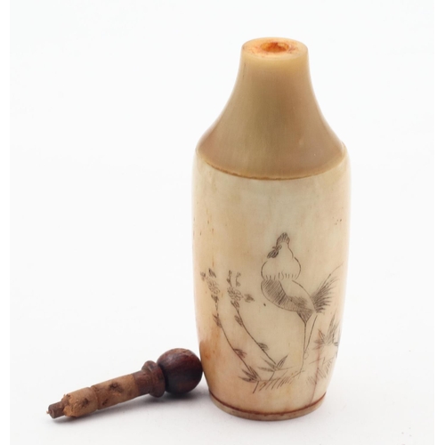 562 - Unusual Bone Carved Snuff Bottle with Dipper