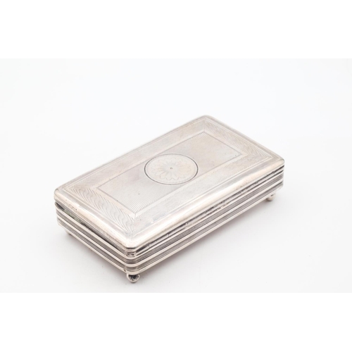 571 - Silver Tobacco Box Hinged Cover Attractively Detailed with Original Bun Supports Approximately 5 Inc... 