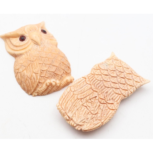 576 - Two Bone Owl Motif Carvings