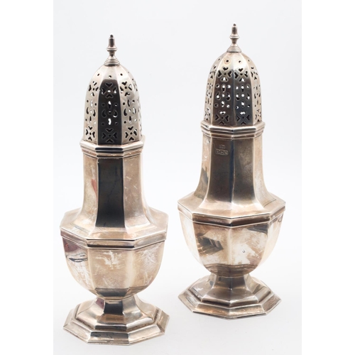 580 - Pair of Silver Sugar Casters Pedestal Form Octagonal Bases Each Approximately 5 Inches High