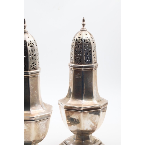 580 - Pair of Silver Sugar Casters Pedestal Form Octagonal Bases Each Approximately 5 Inches High