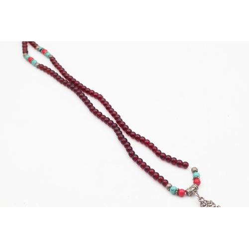 585 - Oriental Silver Mounted Bead Necklace