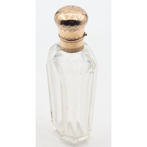 588 - 18 Carat Gold Mounted Crystal Scent Bottle Shaped Form Hinged Top