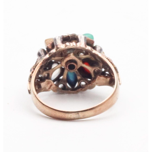 59 - Ladies Cluster Ring with Various Gemstones Including Sapphire Emerald Garnet Ring Size L
