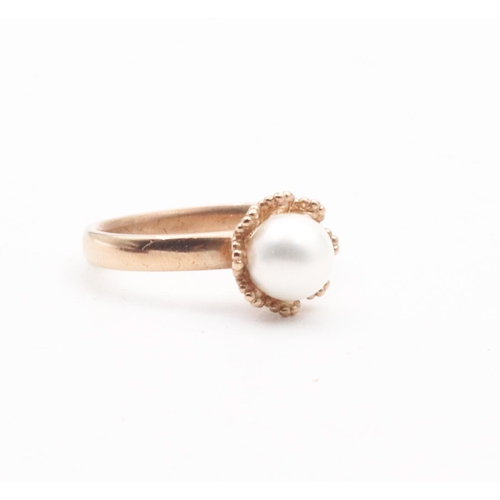 60 - 9 Carat Gold Ladies Pearl Ring Size M and a Half