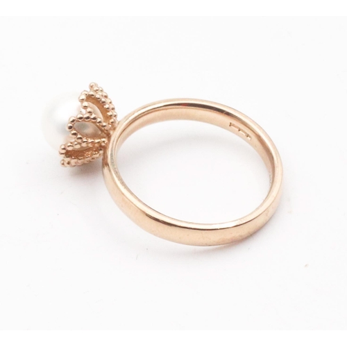 60 - 9 Carat Gold Ladies Pearl Ring Size M and a Half
