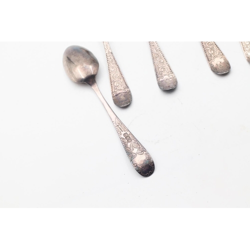 602 - Set of Six Teaspoons Bright Cut Detailing