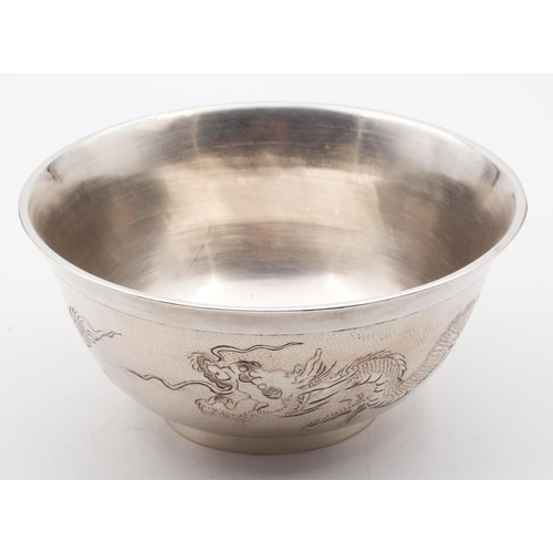 610 - Chinese Silver Bowl with Dragon Motif Decoration