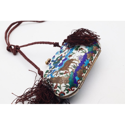 622 - Unusual Enamel Decorated Ladies Shaped Form Evening Purse with Tasselled Decoration