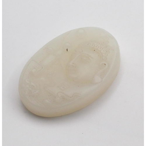 628 - Ice Jade Oval Form Pendant Depicting Buddha Possibly Tibetan